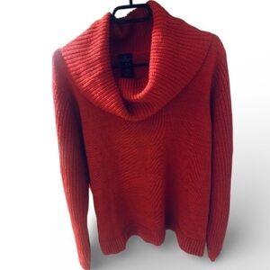 Faded Glory 3X (22W-24W) Ribbed  Red Cowl Neck Sweater with Red Metallic Yarns